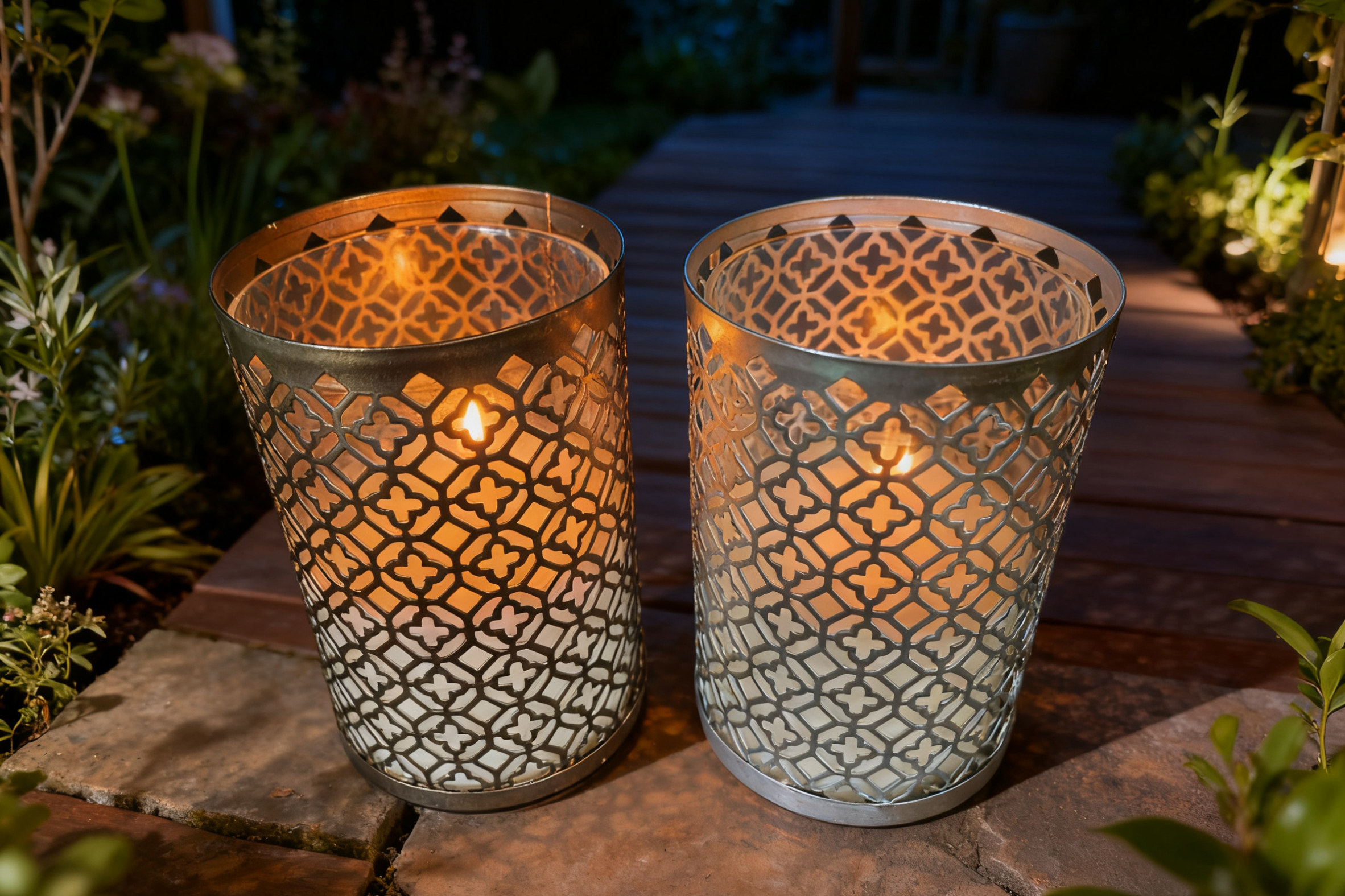 Glass Candle with Cutout Metal holder